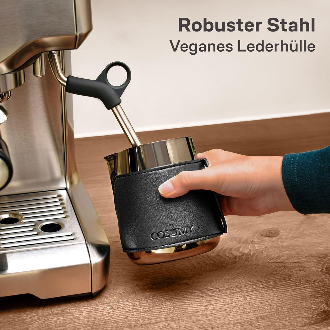 Cosumy Milchkännchen Edelstahl 500ml Schwarz - Milchkanne mit Messkala - Für Latte Art - Barista Zub