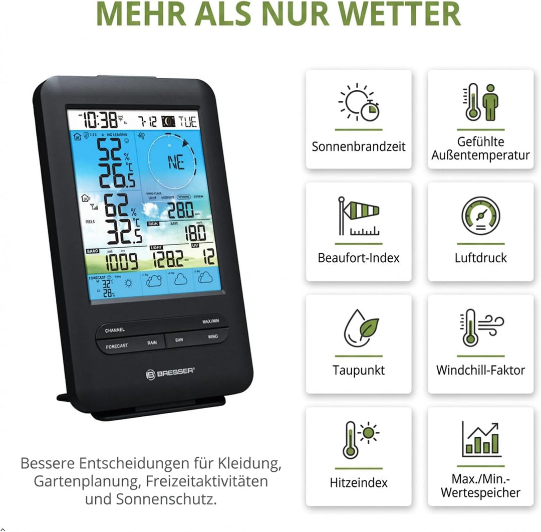 Bresser Wetterstation Funk mit Aussensensor 7-in-1 WLAN 4CAST inkl. 4-Tages-Wettervorhersage, Windme