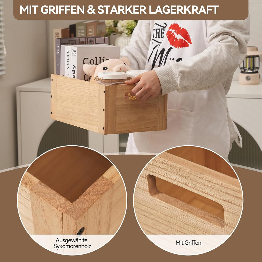 KIRIGEN Stapelbare Aufbewahrungsbox aus Paulownia-Holz, Regalwürfel mit Verbindungsplatten und Fussp