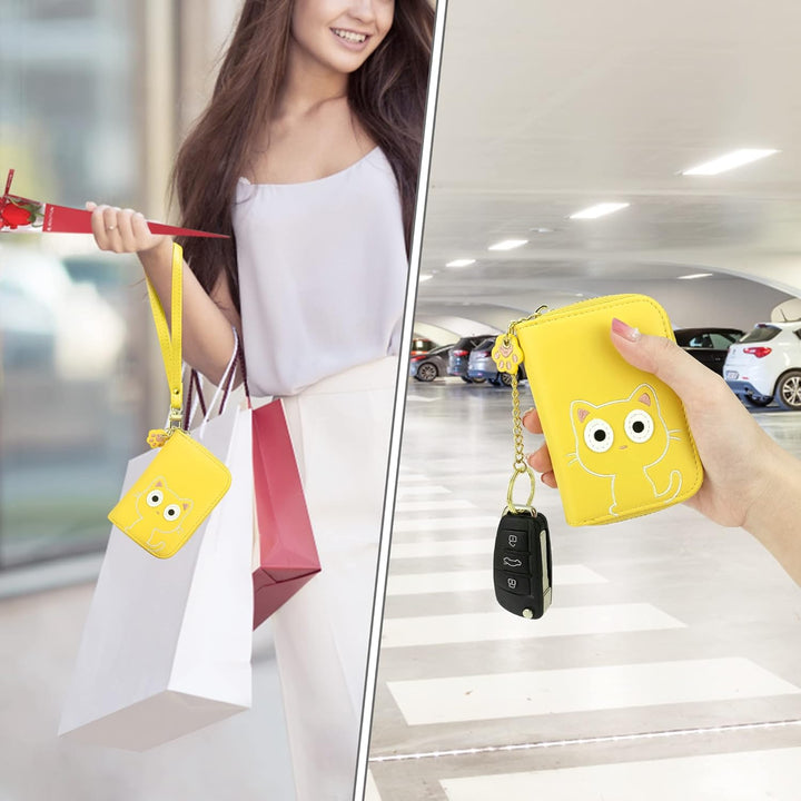 conisy Kartenetui Damen Leder,Süsse Kreditkartenetui mit RFID Schutz,Klein Reissverschluss Kartenhal