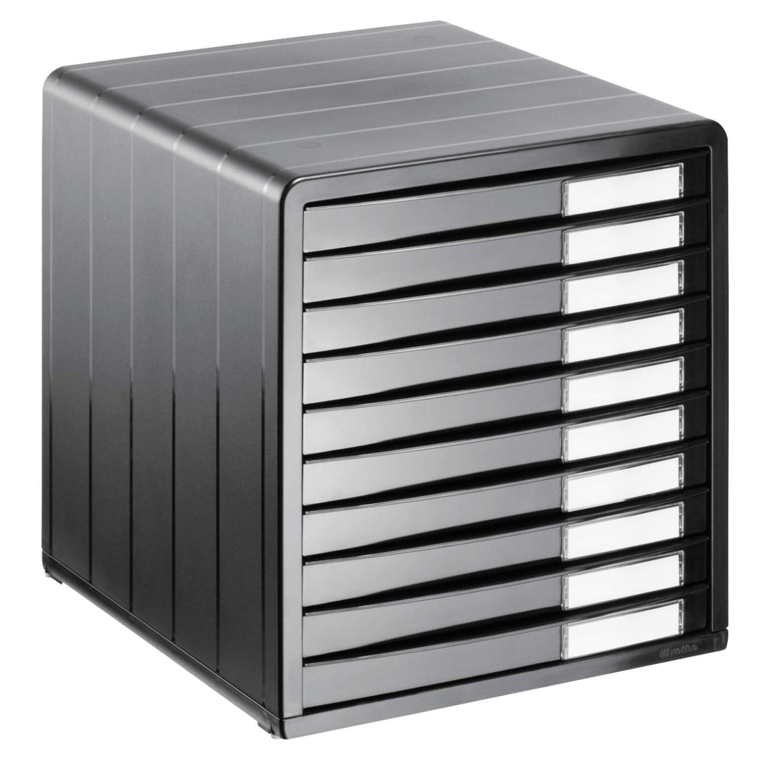 Rotho Timeless Schubladenbox / Bürobox mit 10 Schüben, Kunststoff (PS) BPA-frei, anthrazit, (34.5 x