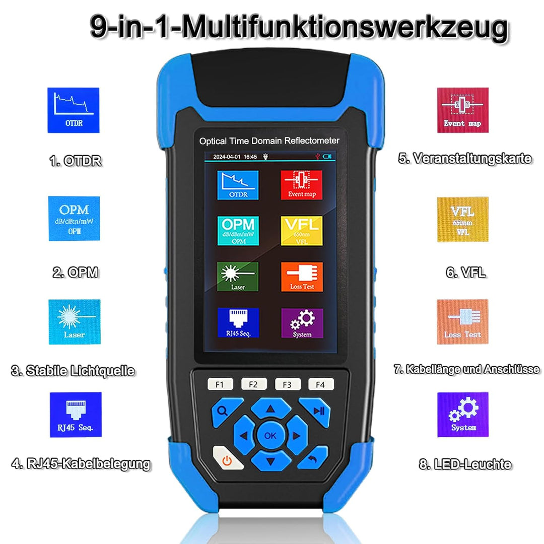 OTDR-Glasfaser-kabel-tester, 9-in-1-MultiFunktion OTDR für FTTx 1310/1550nm, 24/22dB, Bis 60KM, Opti