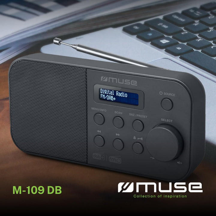 M-109 DAB+ tragbarer Radiowecker mit ausziehbarer Antenne | eingebautem Lautsprecher | AUX Anschluss