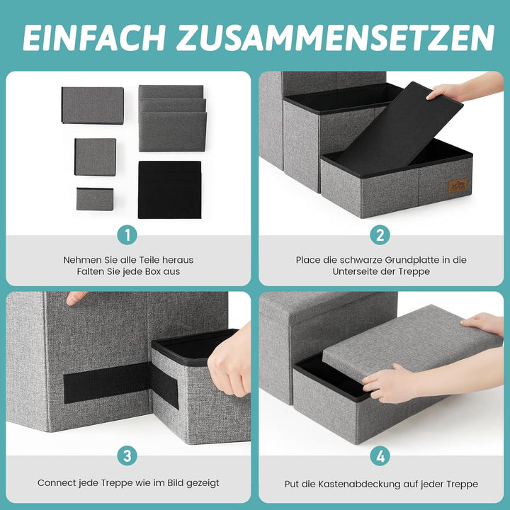 Hundetreppe für Kleine Hunde mit Stauraum, Breite Haustiertreppe Faltbare für Bett und Couch, Hunder
