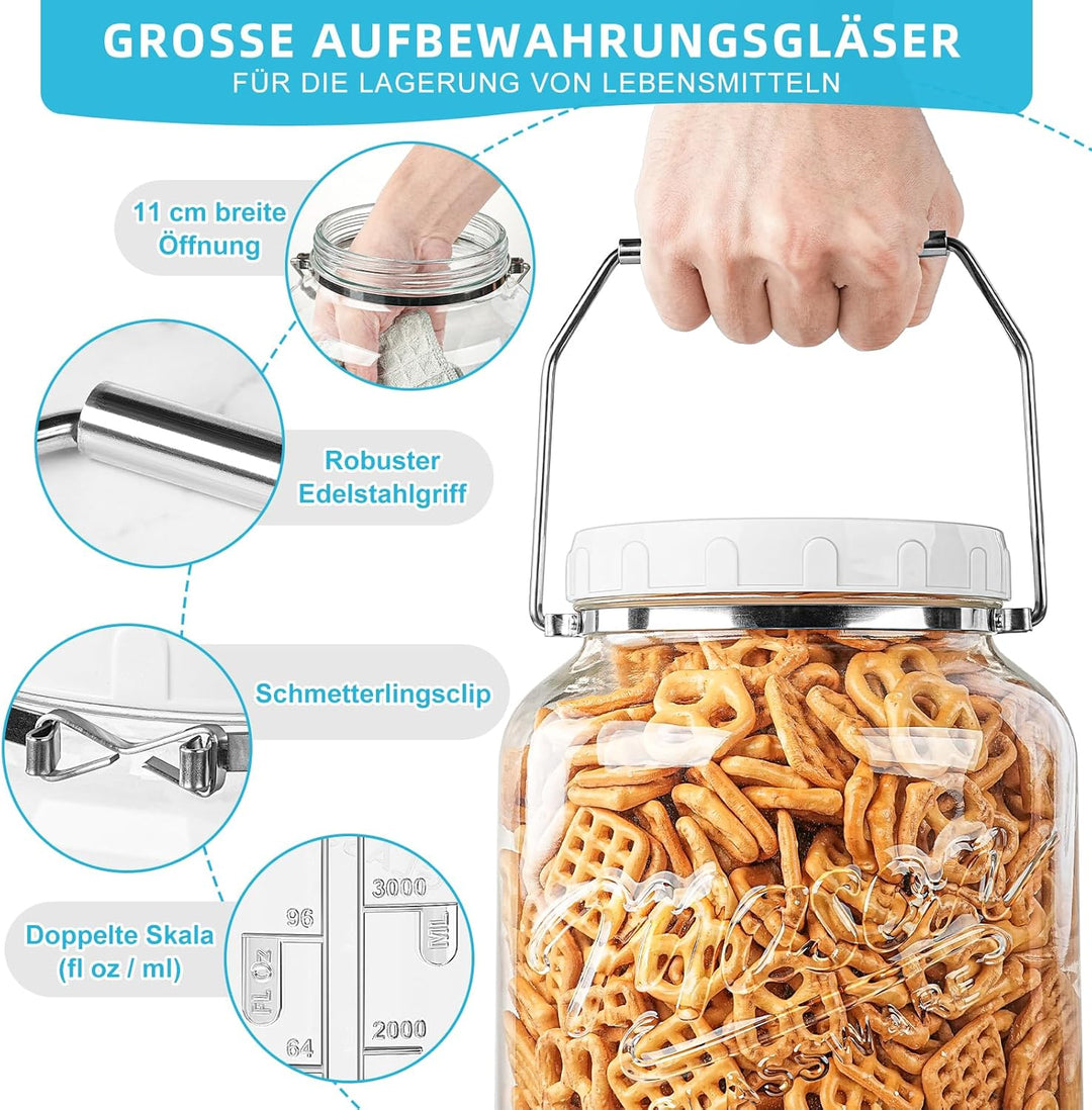 Grosse Fermentiergläser mit Luftschleuse 5,5 L - Fermentierglas Mason Jar Gläser Gärglas für Kombuch