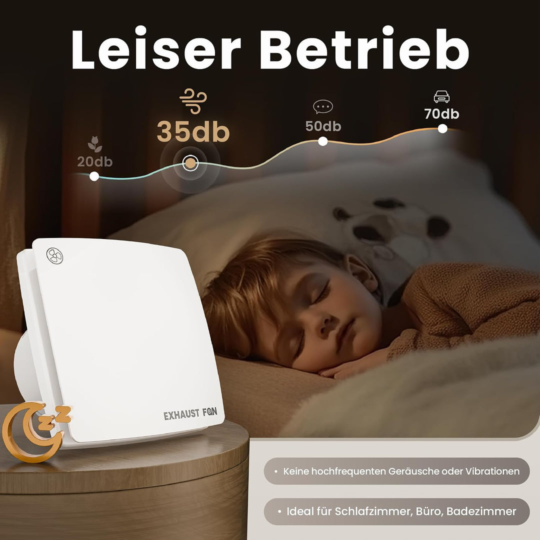 100mm Badlüfter mit Lichtschalter-Aktivierung Leiser IPX4 - Weiss | 130m³/h Starke Belüftung, 8W Kup