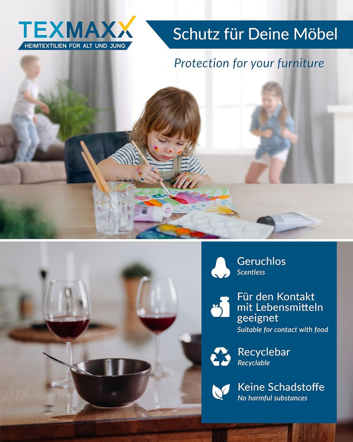 TEXMAXX Tischfolie transparent 2mm mit abgeschrägter Kante/Tischschutz transparent versch. Grössen u