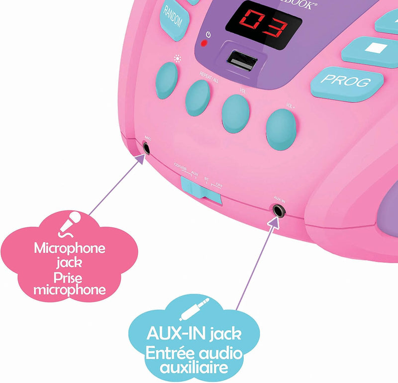 Lexibook RCD109UNI Einhorn-Bluetooth-CD-Player für Kinder-Tragbar, Lichteffekte, Mikrofonbuchse, Aux