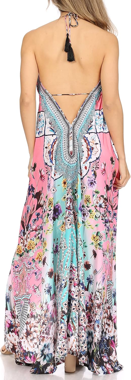 Sakkas Lizi Damen Maxi Hoch-Tief Halfter Taschentuch Langes Kleid Beach Party Einheitsgrösse 414, Ei