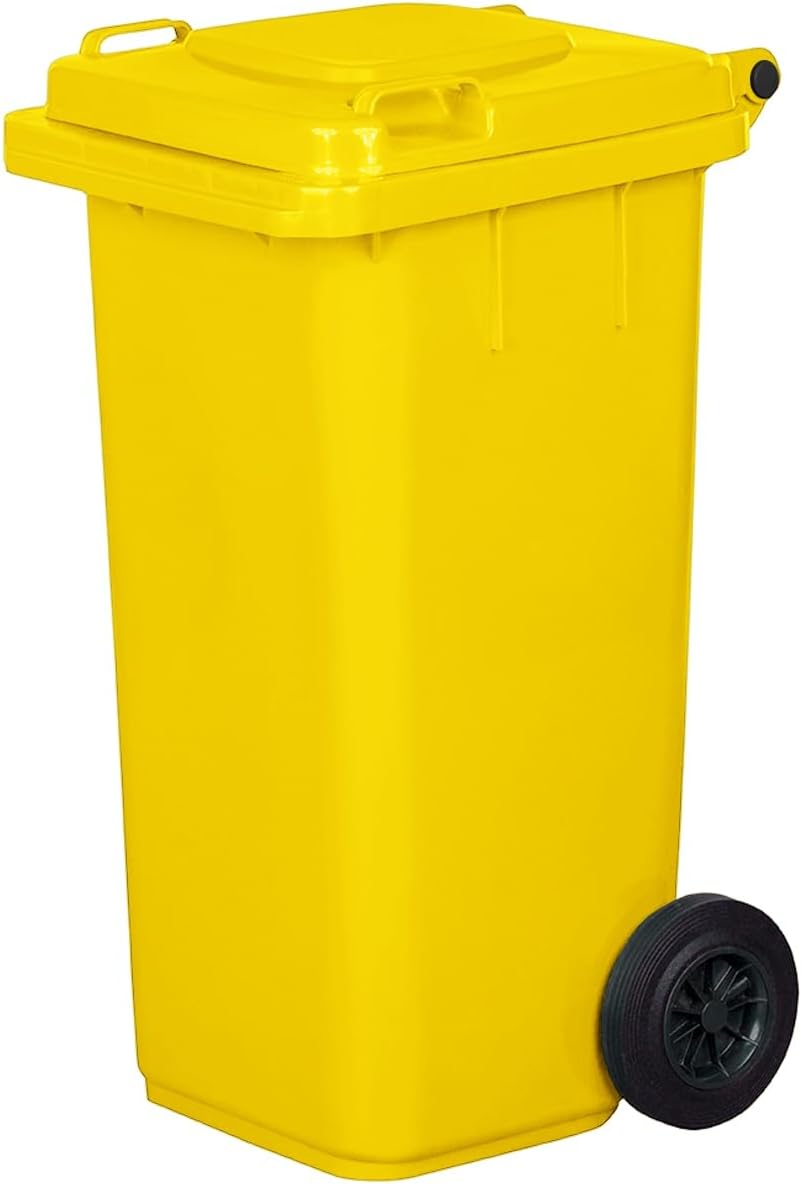 Mülltonne 120 L Gelb | Pfand-Sammelbehälter mit Rädern für Plastikflaschen | Gelbe Tonne für Plastik