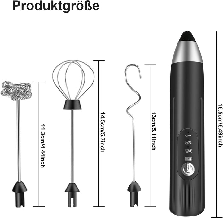 milchaufschäumer elektrisch stab with 3 heads, milk frother USB wiederaufladbar milchschäumer 3 ein