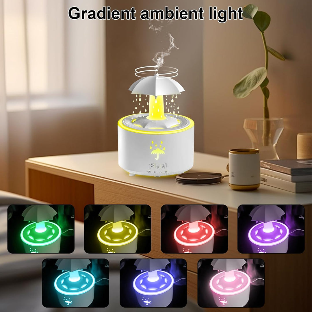 Regenschirm Luftbefeuchter, 300ml Rotierender Luftbefeuchter mit Fernbedienung 7-Farben LED Luftbefe