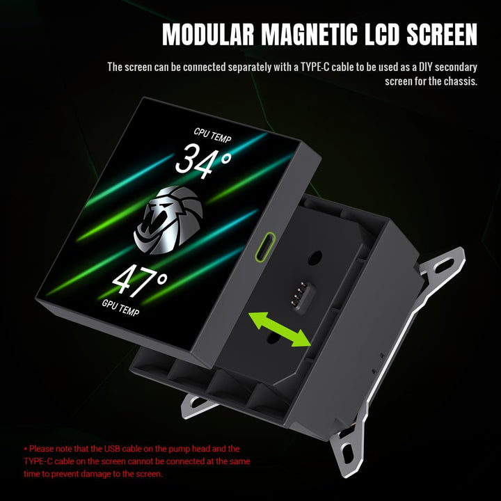 GAMEMAX GLACIER 360 BK AIO Flüssigkeits CPU Kühler, 360mm Radiator, 3,95" 720×720 LCD-Display, seitl