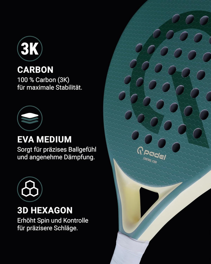 Q Padel C300 Padel Schläger 360g – 3K Carbon Racket für hohe Kontrolle, leichtes Design für Herren &amp;