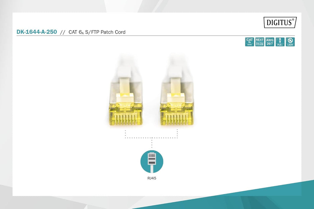 DIGITUS LAN Kabel Cat 6A - 25m - RJ45 Netzwerkkabel - S/FTP Geschirmt - Kompatibel zu Cat-6 & Cat-7
