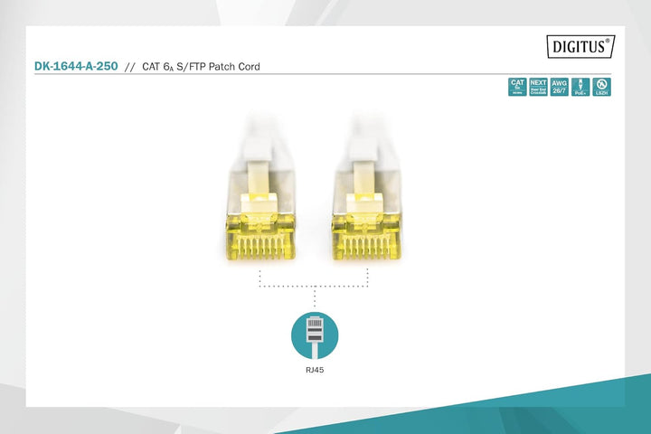 DIGITUS LAN Kabel Cat 6A - 25m - RJ45 Netzwerkkabel - S/FTP Geschirmt - Kompatibel zu Cat-6 & Cat-7