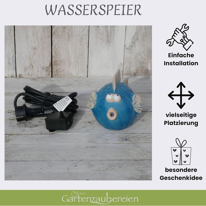 Wasserspeier Fisch blau mit Pumpe