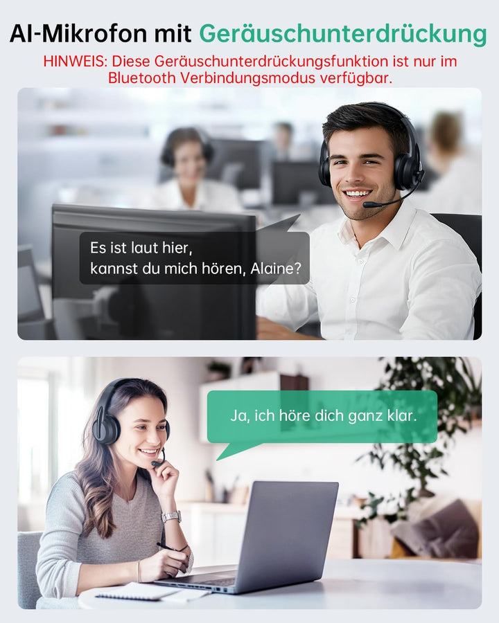 syndesmos Headset mit Mikrofon Bluetooth, Verstellbares Kopfband Headset PC, Unterstützt 2,4 G/Bluet