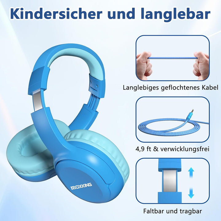 Kinder Over-Ear Kopfhörer mit Kabel und Mikrofon, Lautstärkebegrenzung 85/94 dB, Verstellbar & Faltb