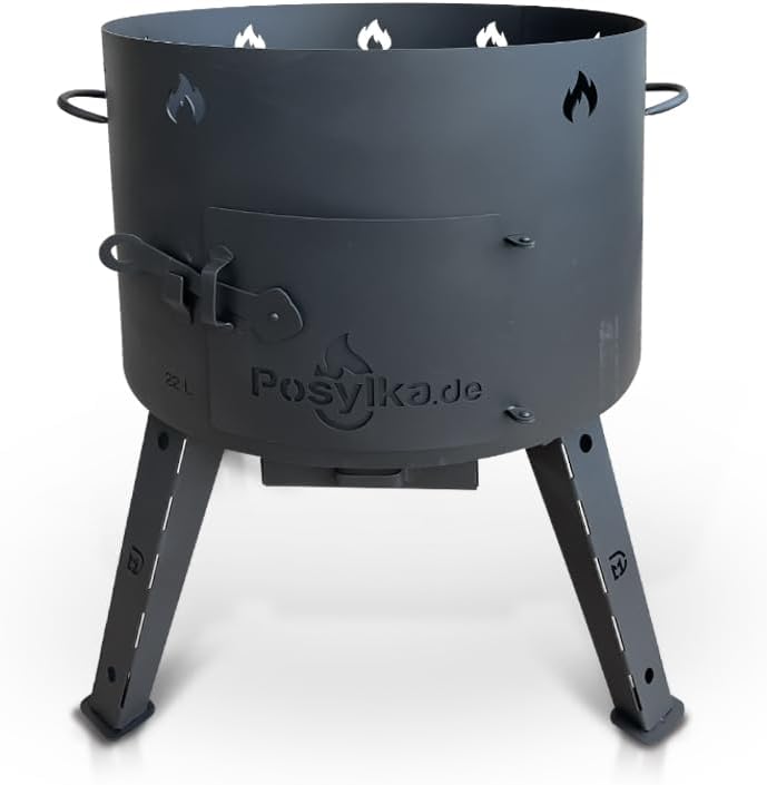 Utschak Feuerofen mit Gusseisen Topf flacher Boden mit Deckel (22 L) KazanoFF, Uchag Feuerofen Gusse