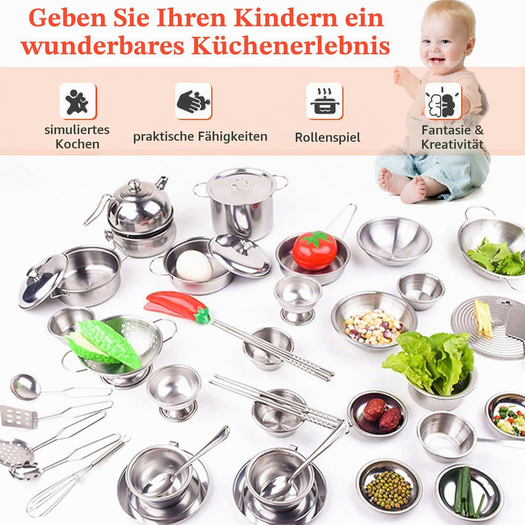 Kochutensilien Set Edelstahl Küchenspielzeug Pretend Play Töpfe Pfannen Spielzeug Kochgeschirr Kits