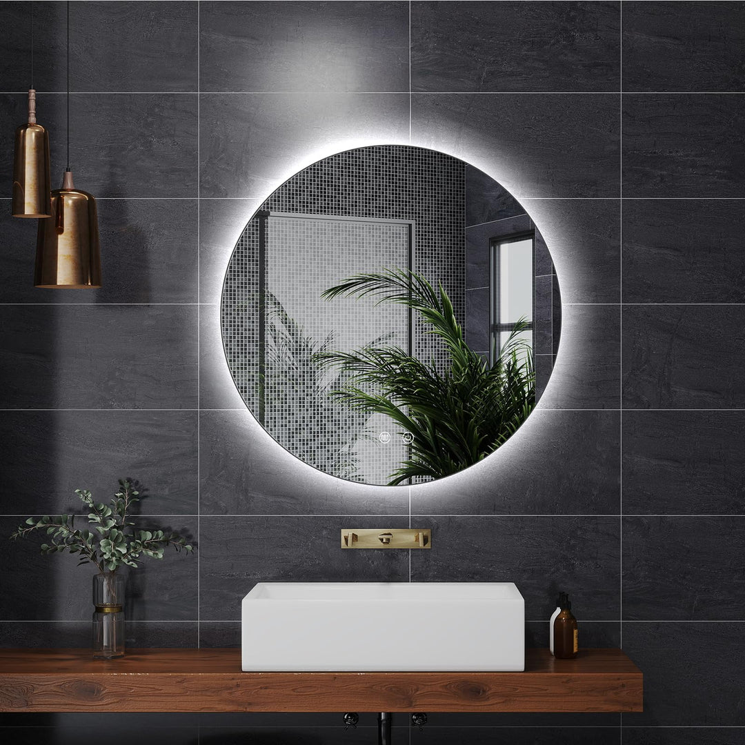 AllRight LED Spiegel Bad mit Beleuchtung 60cm Rund - Touch-Schalter, Beschlagfrei - Badezimmerspiege
