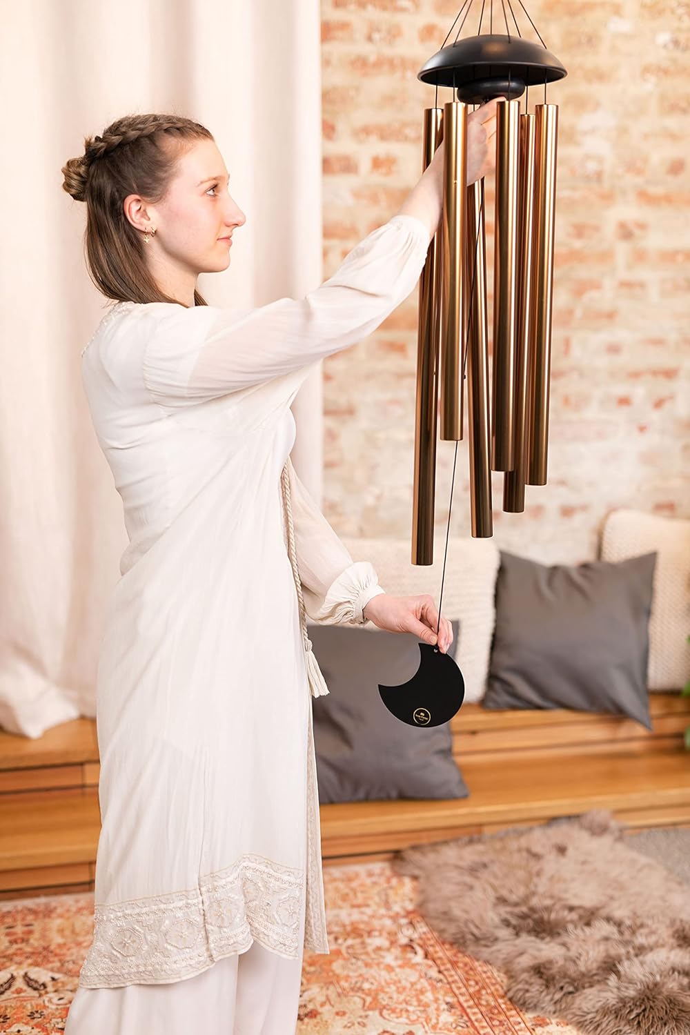 Sonic Energy Moon Meditation Chime – Windspiel mit 6 Klangstäben (432 Hz) – für Garten u. Entspannun