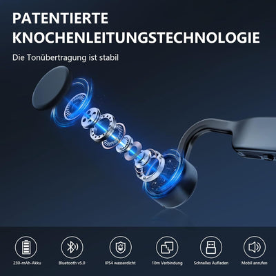 Knochenschall Kopfhörer, Bluetooth Bone Conduction Kopfhörer, Open Ear Sport kopfhörer mit Mikrofon,