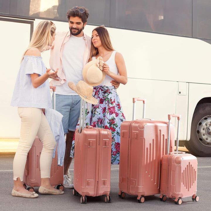 LEADZM Kofferset 4 teilig (Roségold) | Reisekoffer Set, Koffer Set Hartschalen-Trolley aus ABS mit v