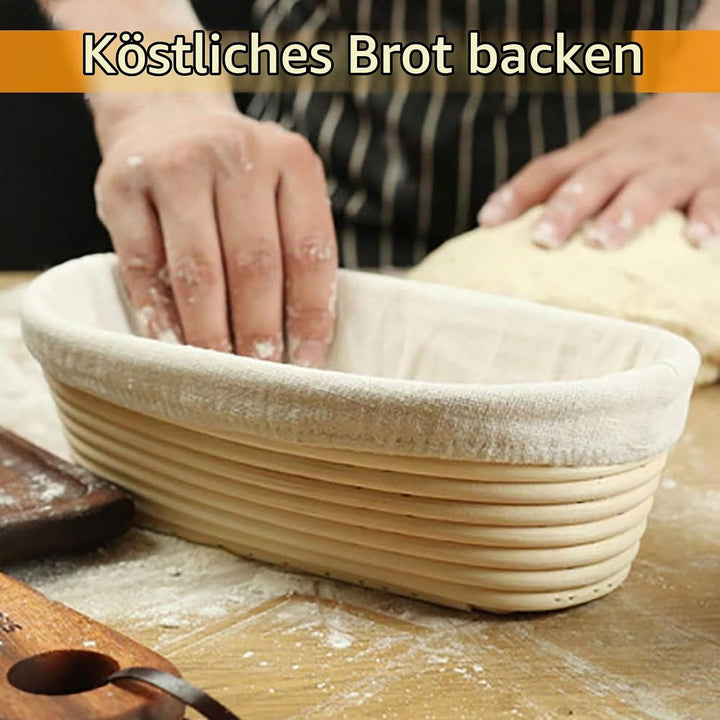 2 Stück Gärkorb Oval 35 cm, Gärkörbchen für Brot, Gärkorb Rattan Oval mit Kunststoffspachtel und Sil