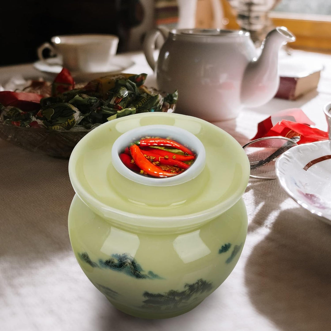 Cabilock Gärtopf Keramik Sauerkrauttopf Gurkentopf Einlegetopf mit Deckel Luftdichte Vorratsdose Vor