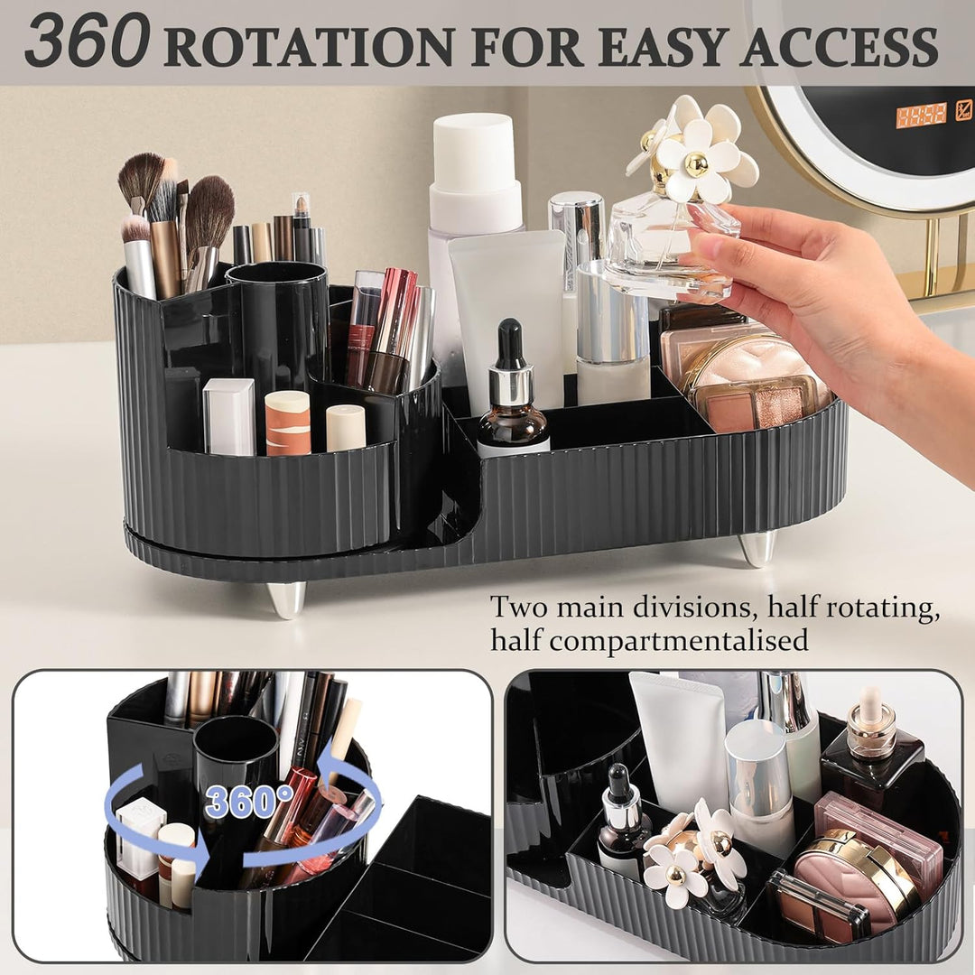 Make Up Kosmetik Organizer, Skincare Organizer Schminktisch 360° Drehbar und Fach 2-in-1, Makeup Org