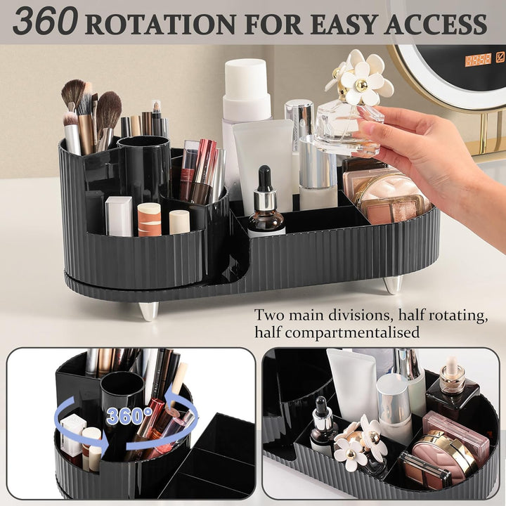 Make Up Kosmetik Organizer, Skincare Organizer Schminktisch 360° Drehbar und Fach 2-in-1, Makeup Org