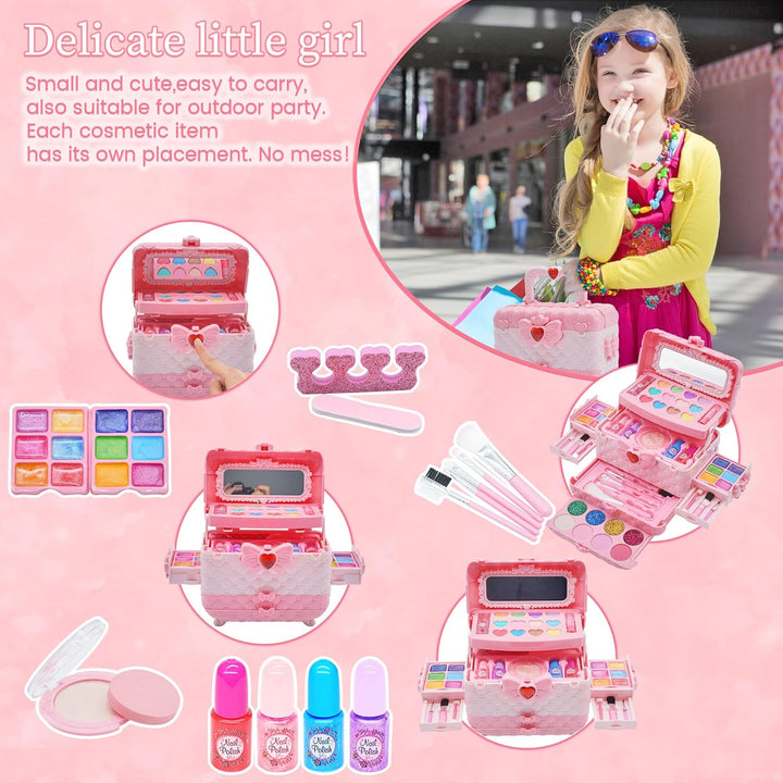 Kinderschminke Set Mädchen Schminkkoffer - 57 PCS Waschbar Kinder Make Up Set Schminkset Spielzeug,R