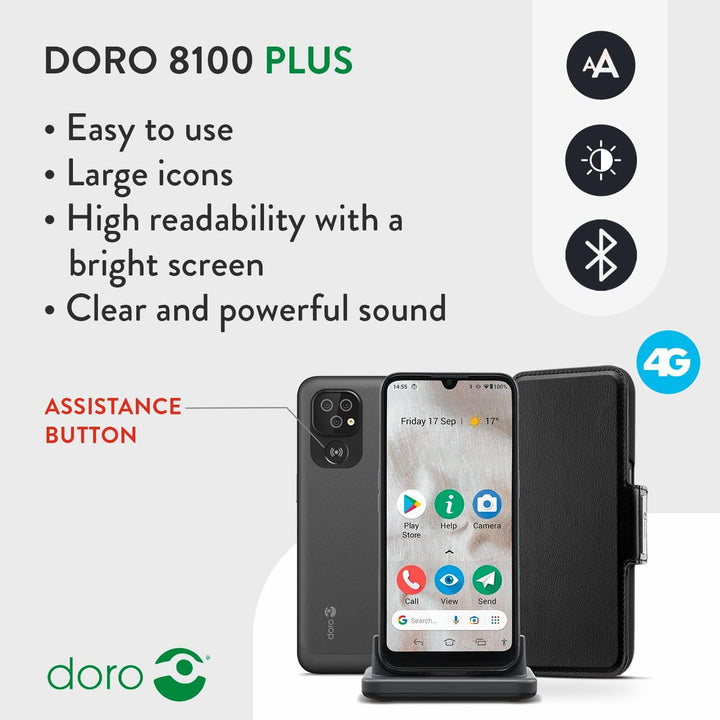 Doro 8100 Plus – 4G entsperrtes Smartphone für Senioren – 13 MP Dreifach-Kamera – wasserfestes Andro