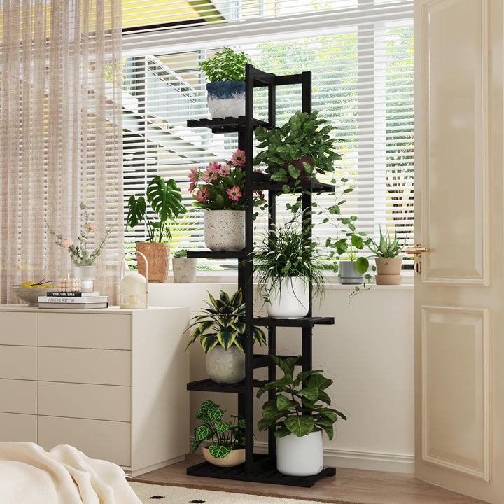 Bamworld Pflanzenständer Blumenständer Bambus Pflanzenregal Indoor Blumenregal Kleines Metall Blumen