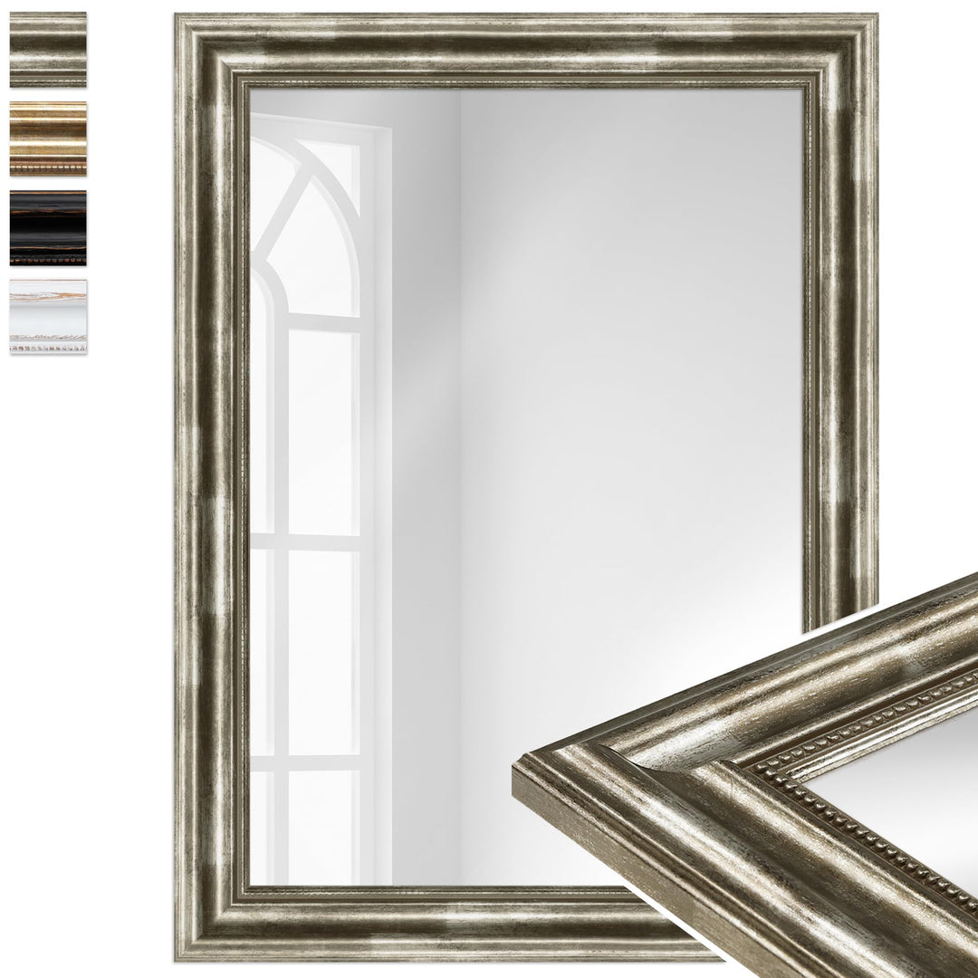 WANDStyle Spiegel Barock und Antik I Aussenmass: 52x70cm I Farbe: Silber I silberner Wandspiegel aus