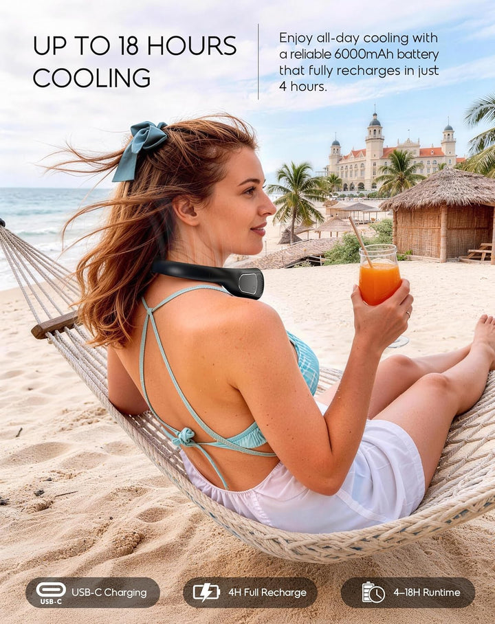 anysun Nackenventilator, USB Ventilator mit 66 Luftauslässe, 360° Luftstrom, 4 Stufen, 6000mAh USB W