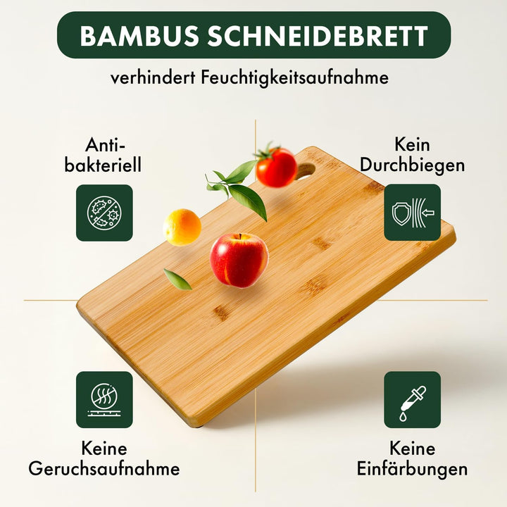 Blumtal Bambus Schneidebrett Carlota 3er Set - Hackbrett mit Loch zum aufhängen, Küchenhelfer aus 10