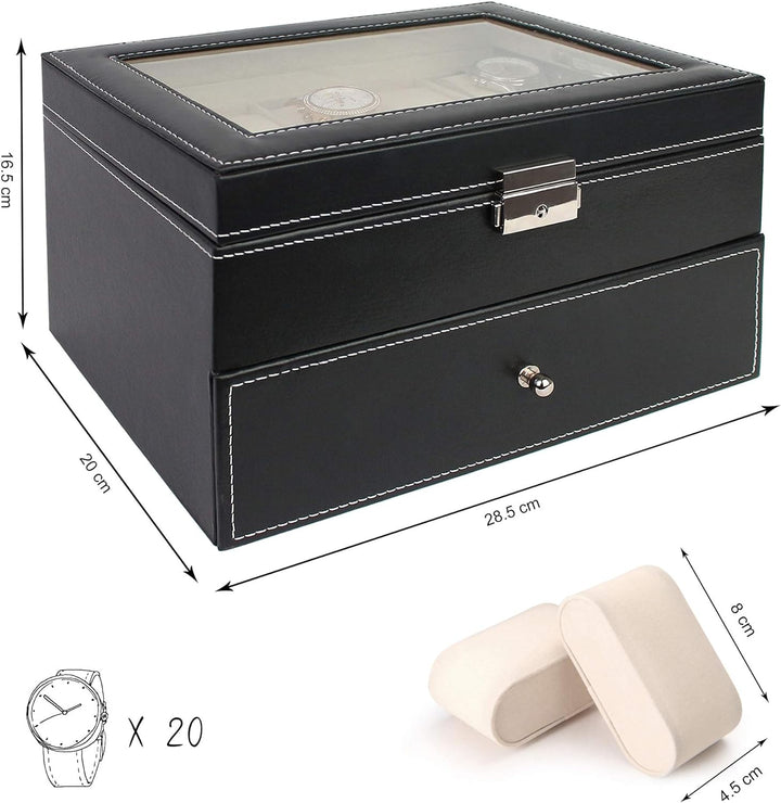 Todeco - Uhrbox, Uhr und Armband Aufbewahrung - Material der Box: MDF - Kissenmaterial: Samt - 20 Uh