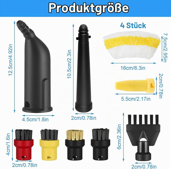12 Stück für Kärche Dampfreiniger Zubehör, Rundbürste, Fugenbürsten, Handdüse Microfiber Cloth, Powe