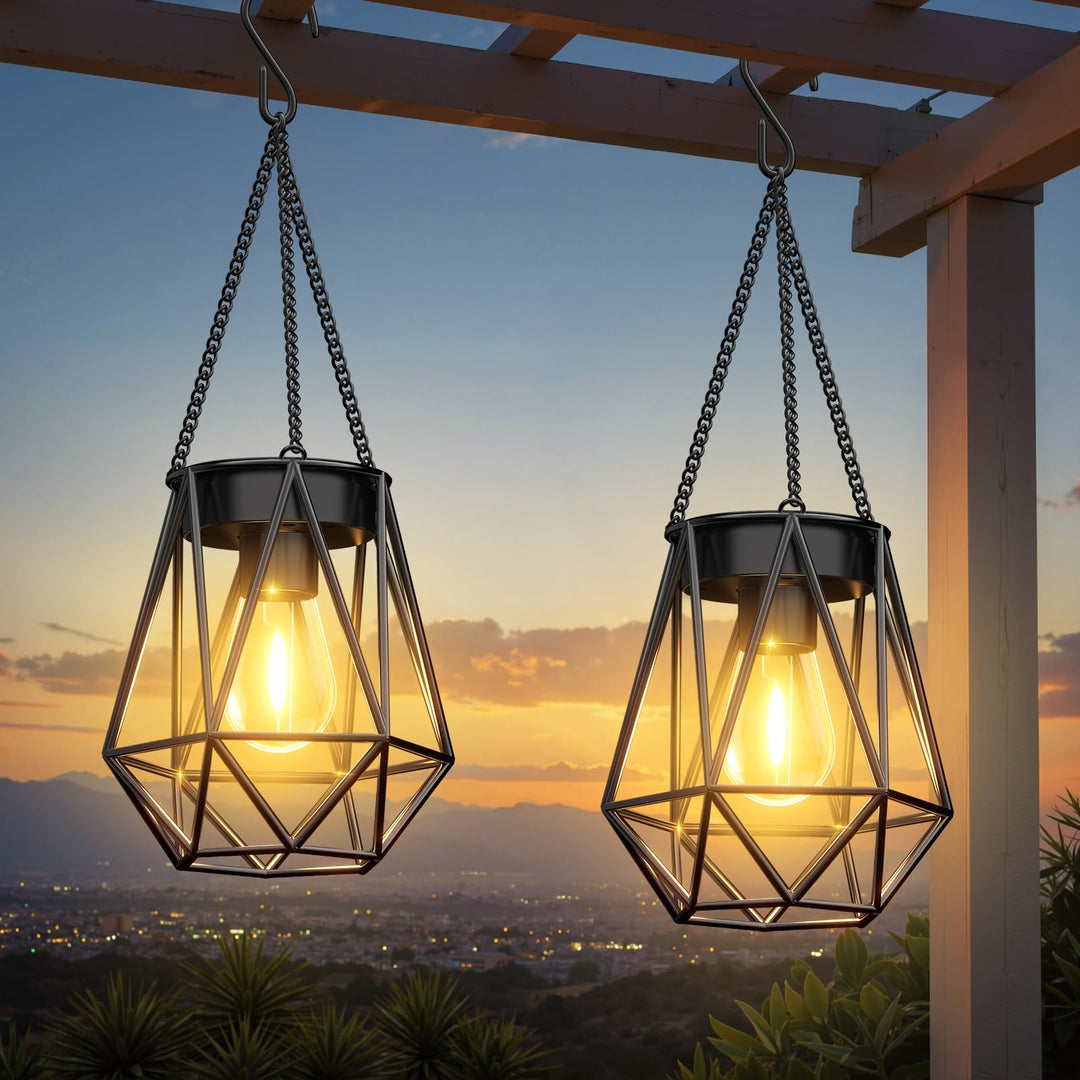 RECHOO Solarlampen für Aussen - 2 Stück Hängend Solar Laternen für Draussen, Metall Warmweiss Wasser