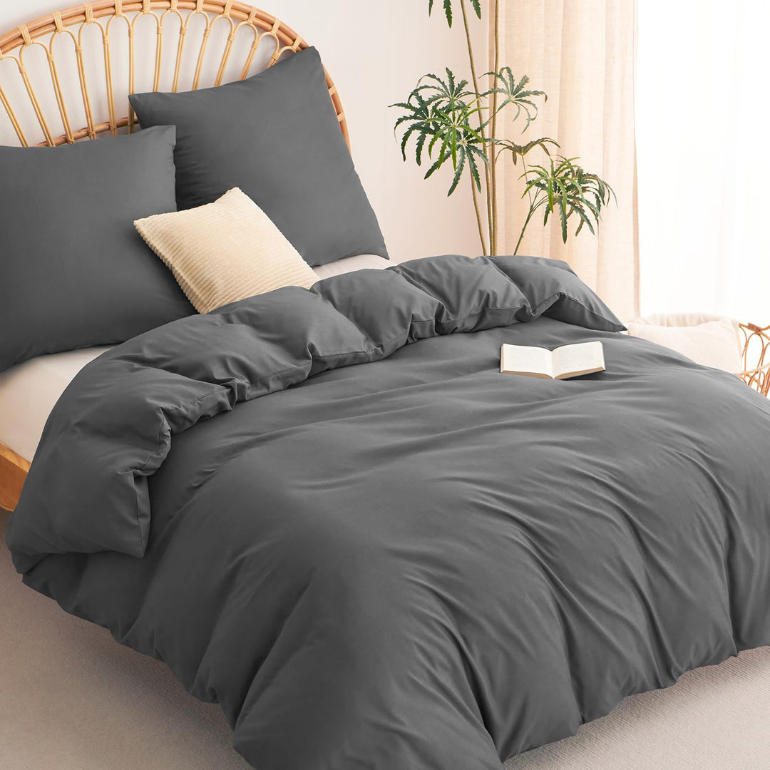 WAVVE Bettwäsche 200x200 3 teilig Anthrazit - Bettbezug 200 x 200 Set mit Kissenbezüge 80x80 cm, Bet