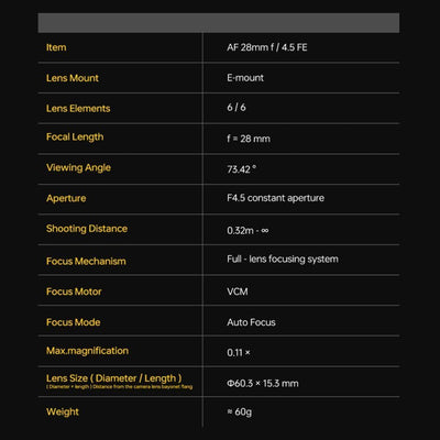 VILTROX AF 28mm F4.5 Vollformat Pancake Objektiv für Sony E, Autofokus FE Chips-Size Ultra-Thin Full