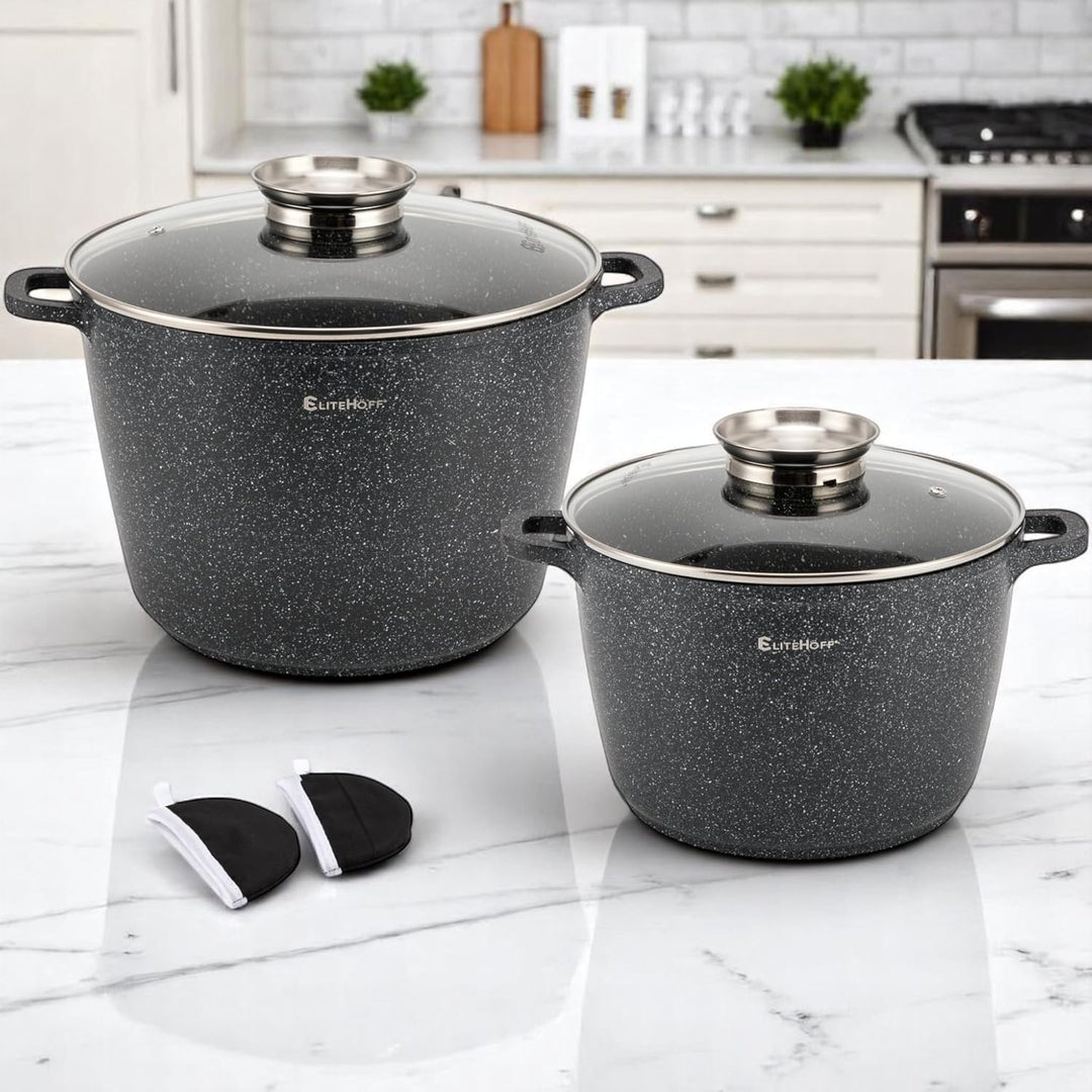 EliteHoff Kochtopf, 2er-Set Suppentopf aus Aluminiumguss mit Antihaftbeschichtung 24/28 cm (6,5L und
