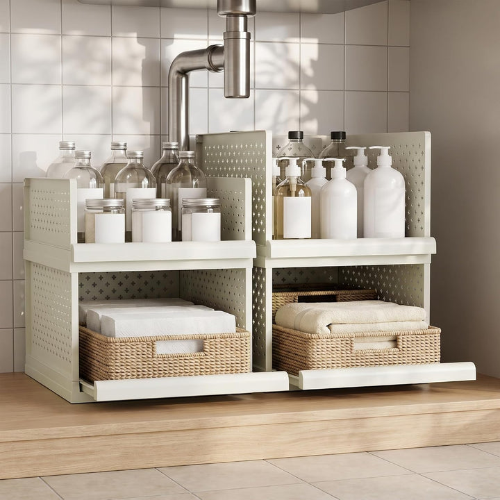 81.5cm Organizer Schubladenregal Kunststoff,Badezimmerschrank | 4 pcs Stapelbares Regal Hoch für Bad