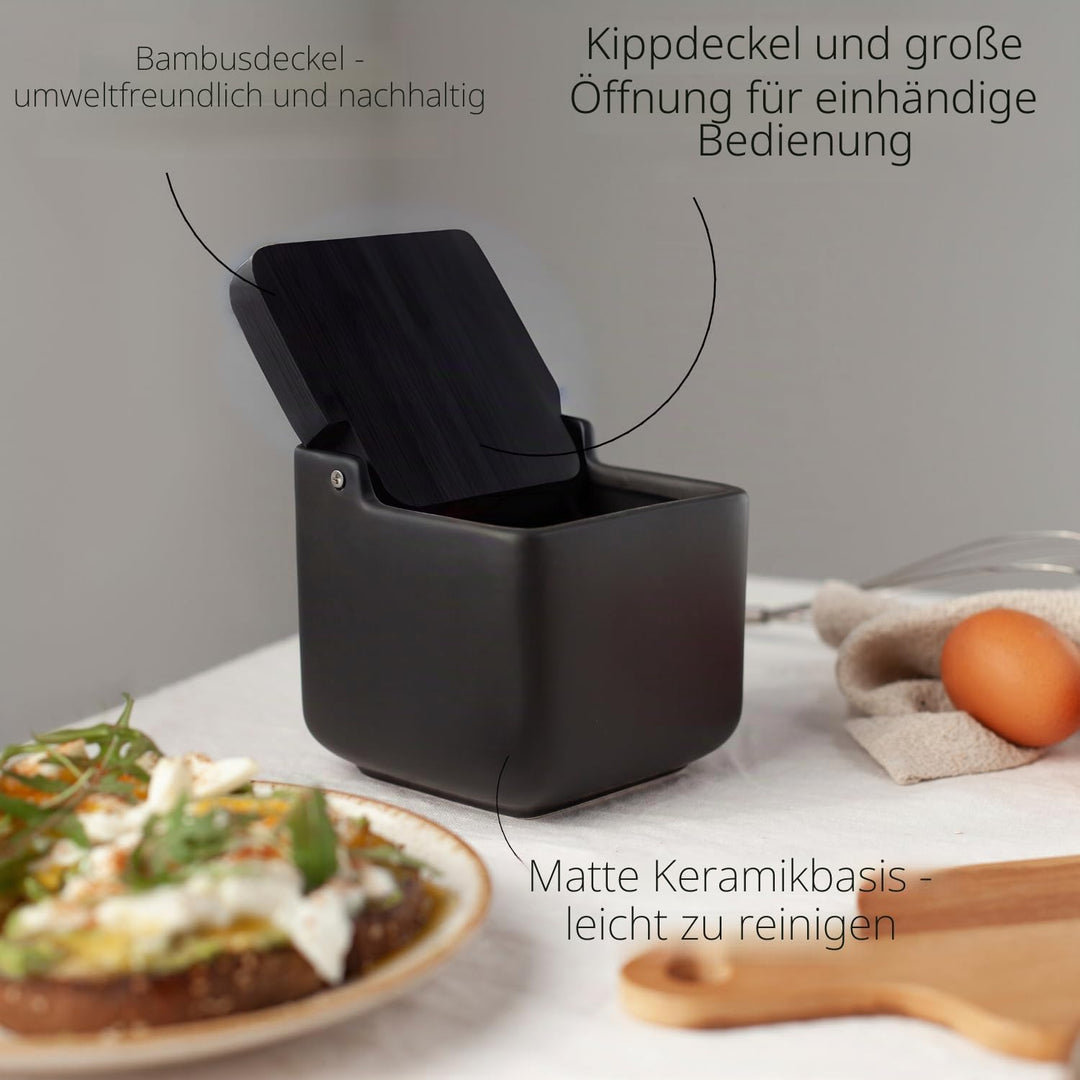 Zubehör-Set für Küche - inkl. 1 x Salzdose mit deckel und 1 x Knoblauch dose mit deckel aus Bambusho