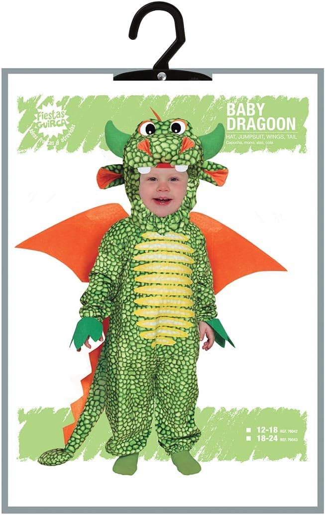 FIESTAS GUIRCA | Drache Kostüm für Kinder - Overall mit Kapuze, Flügeln und Schwanz - Tier- und Mitt