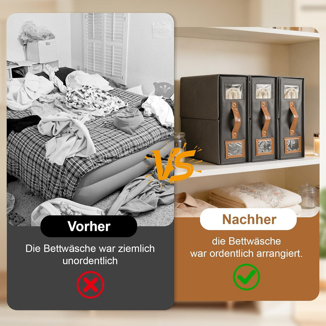 JIZZU 3 Stück Bettwäsche Aufbewahrung Organizer, 38 x 32 x 11,5 cm Unterbett Aufbewahrungsbox, Faltb