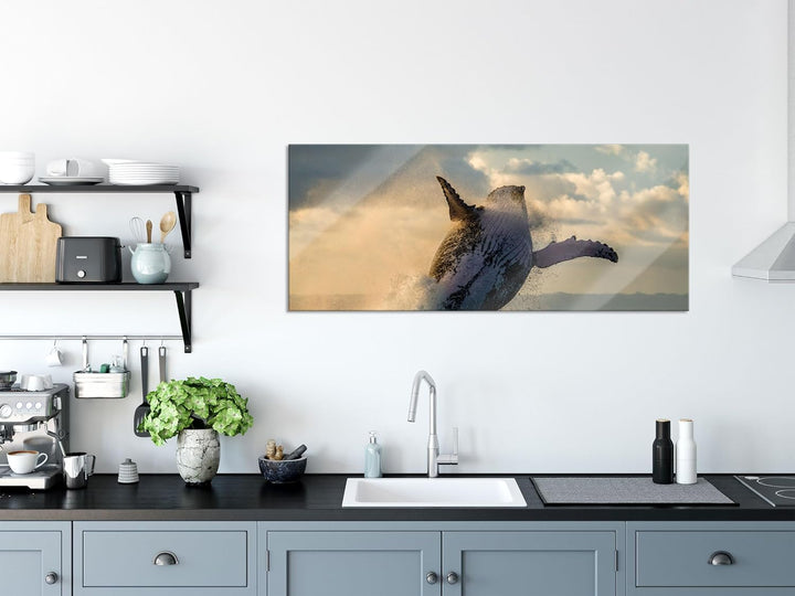 Pixxprint Glasbild Panorama, Wandbild aus Echtglas, Buckelwale Kanada, 100x40 cm, inkl. Aufhängung u